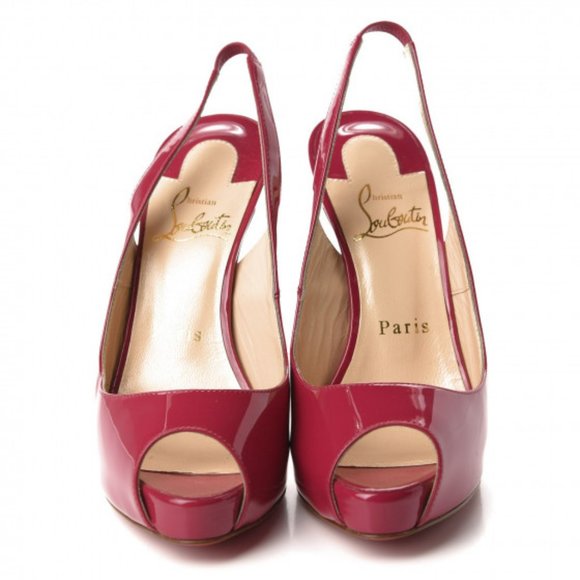 Christian Louboutin Red Patent Leather No Prive Sling Peep 120mm Pumps SZ 37.5 - Picture 2 of 10